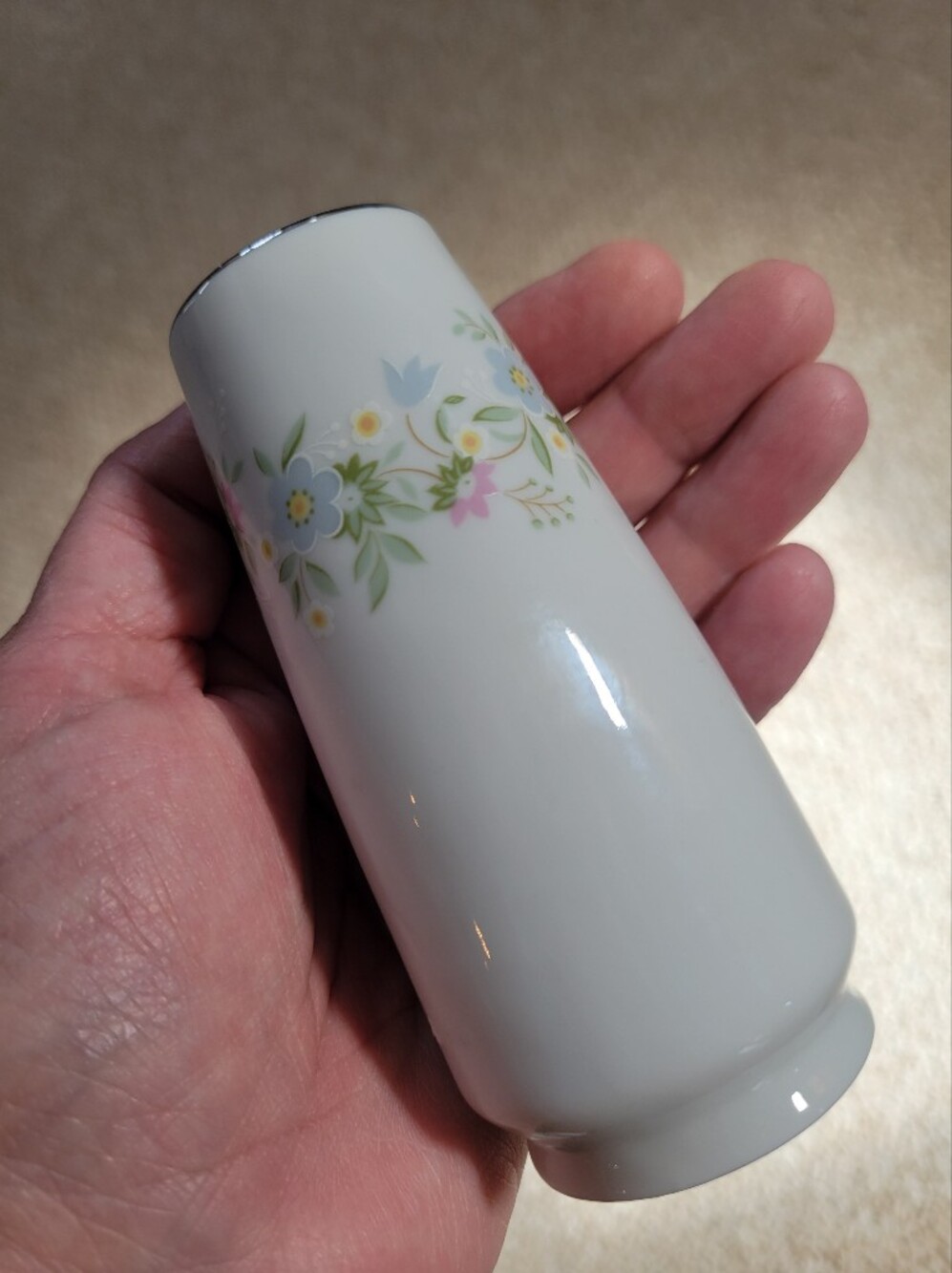 White Porcelain Bud Vase with Pastel Floral Band
